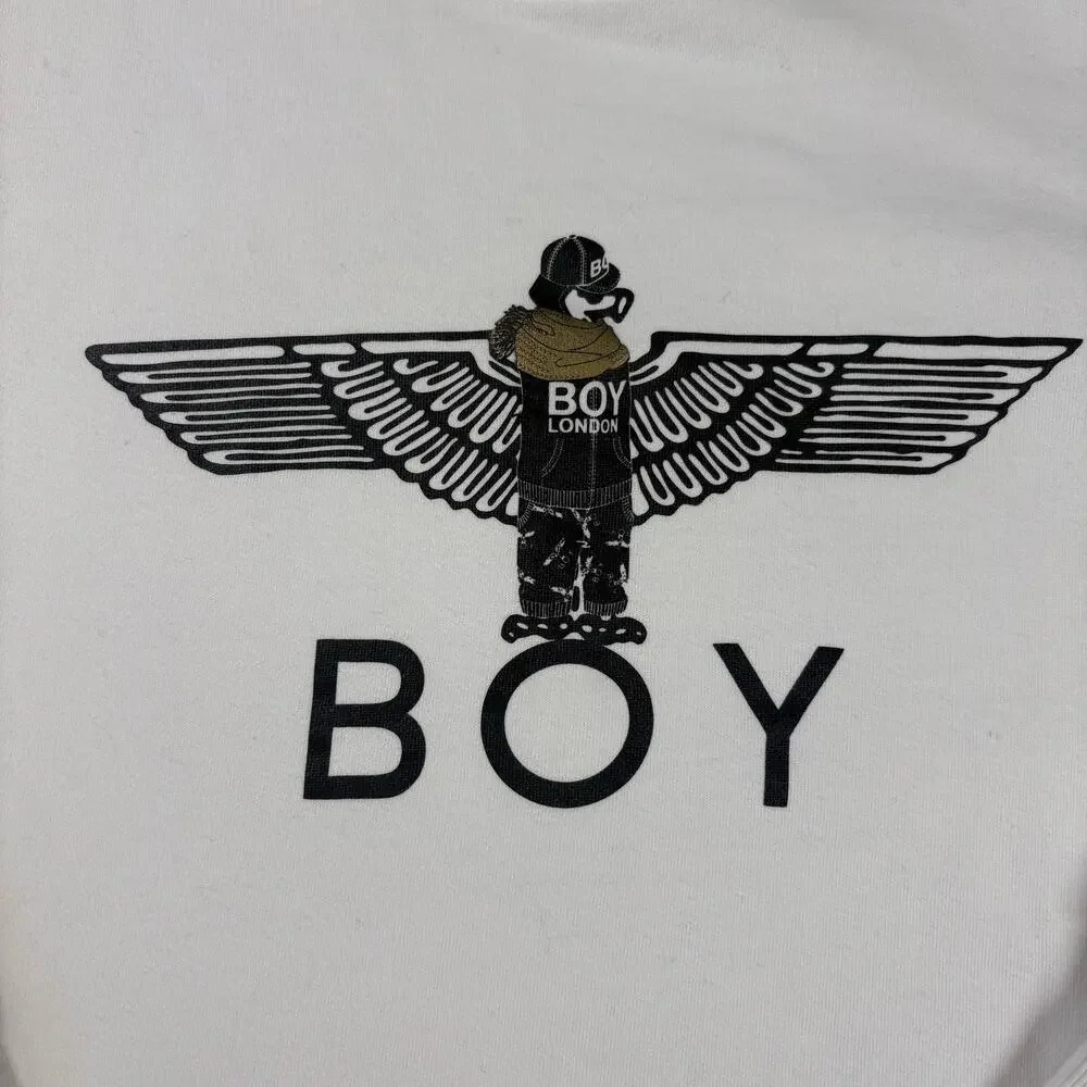 BOY London White‎ Eagle Logo Graphic Crewneck Sweatshirt Women Sz L Preowned